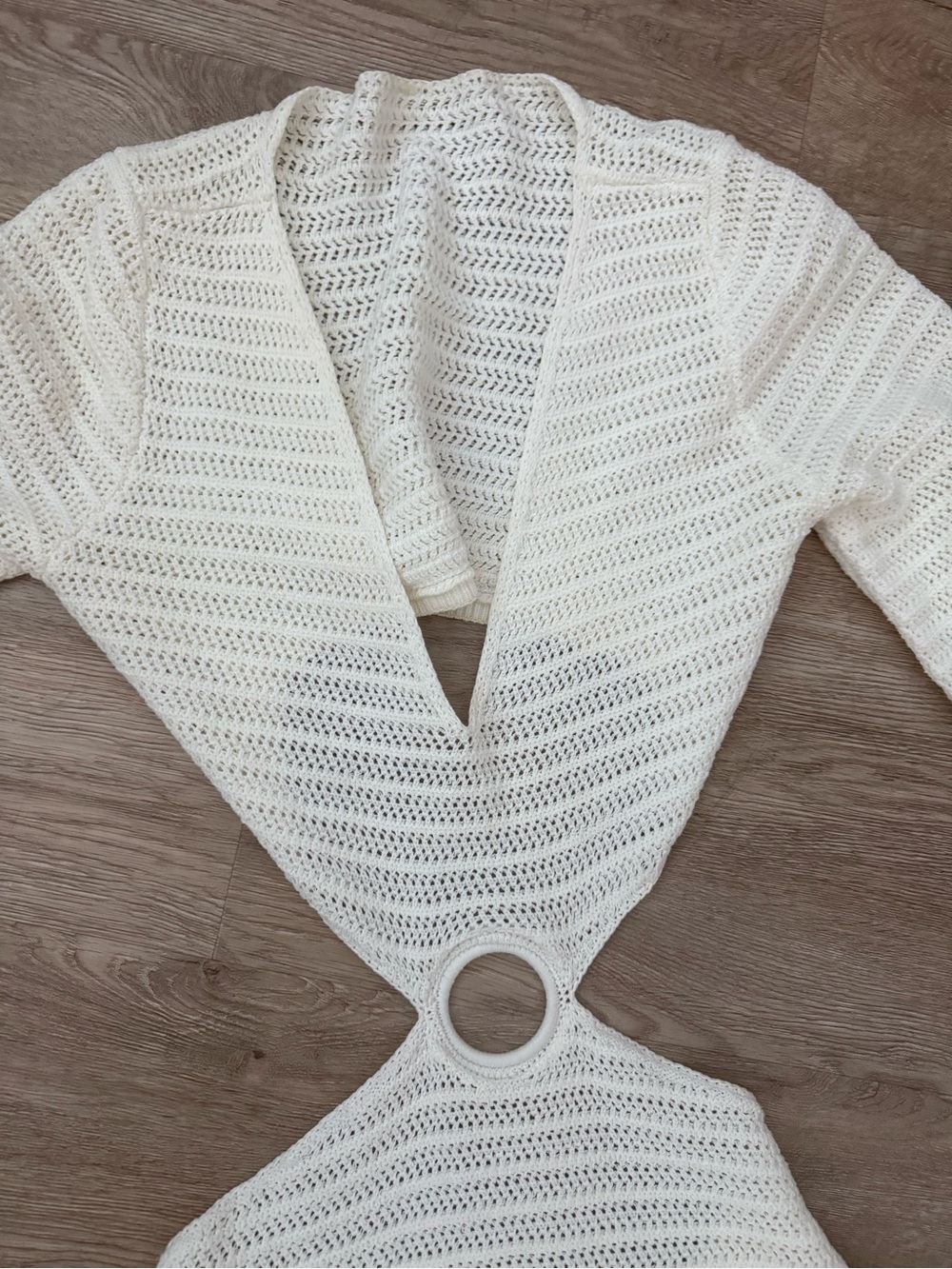 DEVON WINDSOR Cream Crochet V-Neck Sweater with Ring Detail